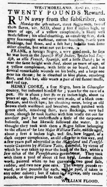 Apr 26 1770 - Virginia Gazette Rind Supplement Slavery 5