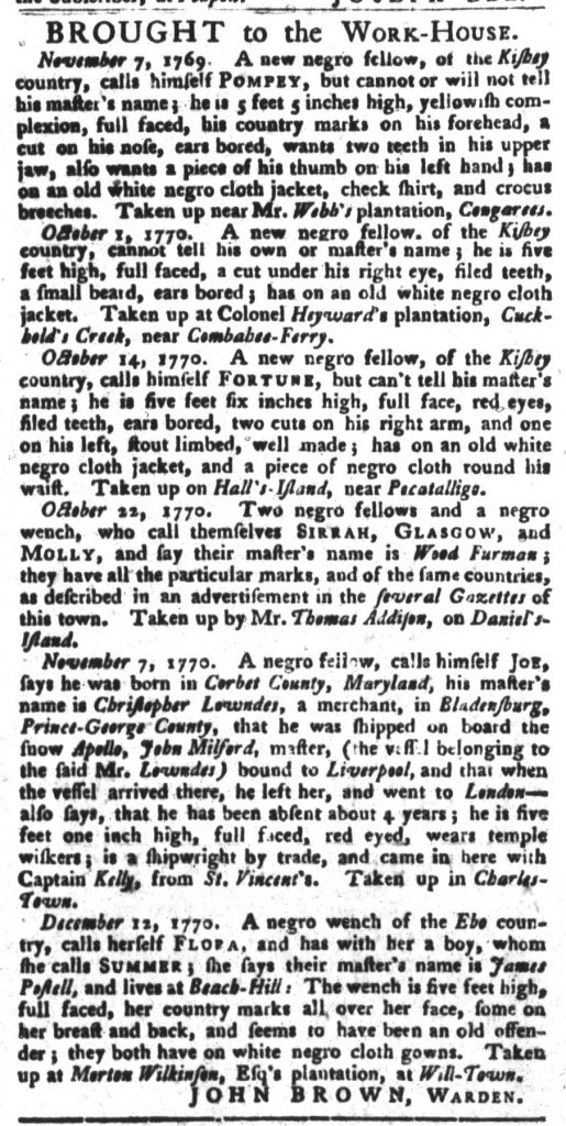 Dec 18 1770 - South-Carolina Gazette and Country Journal Slavery 11