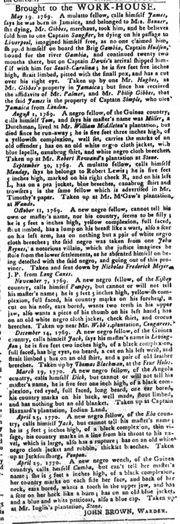 May 8 1770 - South-Carolina Gazette and Country Journal Supplement Slavery 8