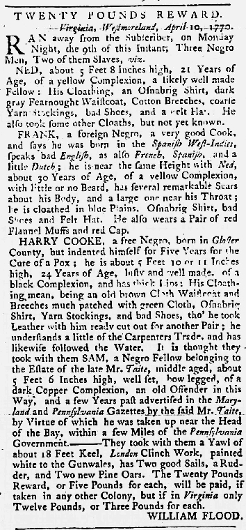 Jun 21 1770 - Maryland Gazette Slavery 4