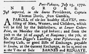 Jul 19 1770 - Maryland Gazette Slavery 1